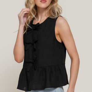 Sleeveless Bow Tie Linen Effect Top