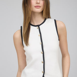 Contrast Trim Detail Gold Button Sweater Vest