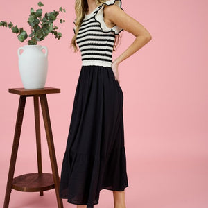 Stripe Sweater Top Mixed Media Midi Dress