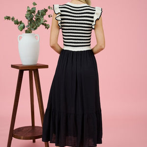 Stripe Sweater Top Mixed Media Midi Dress