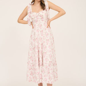 Floral Tie Strap Ruched Detail Maxi Dress