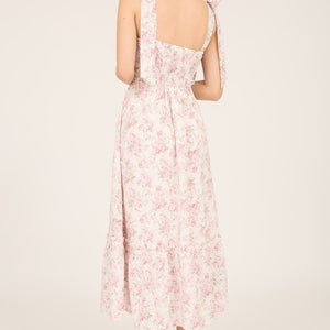 Floral Tie Strap Ruched Detail Maxi Dress
