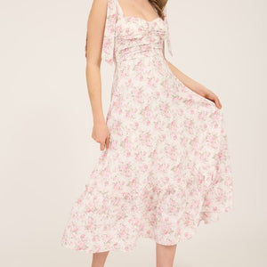 Floral Tie Strap Ruched Detail Maxi Dress