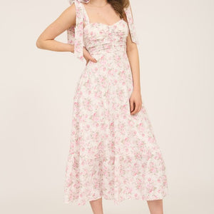 Floral Tie Strap Ruched Detail Maxi Dress