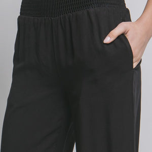 Black High Waisted Smocked Waist Casual Pants