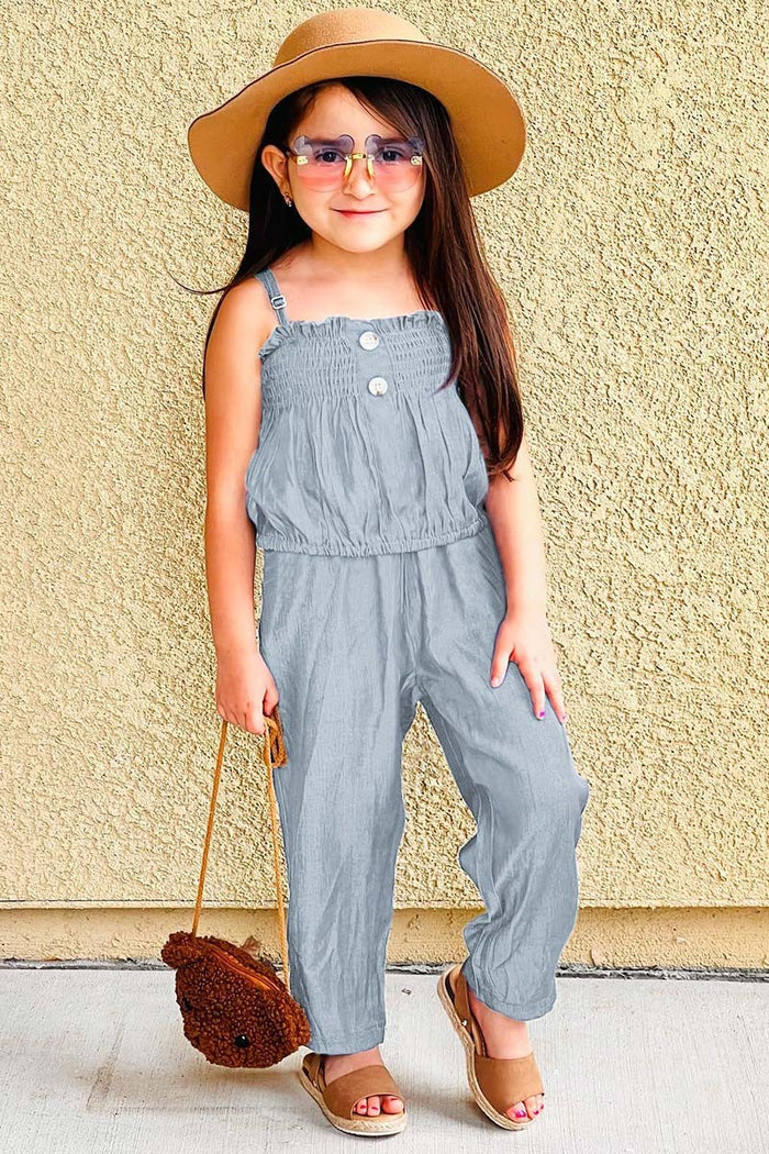 Girl's 2 pc Denim Chambray Pant Set W/ Smocked Tank Top
