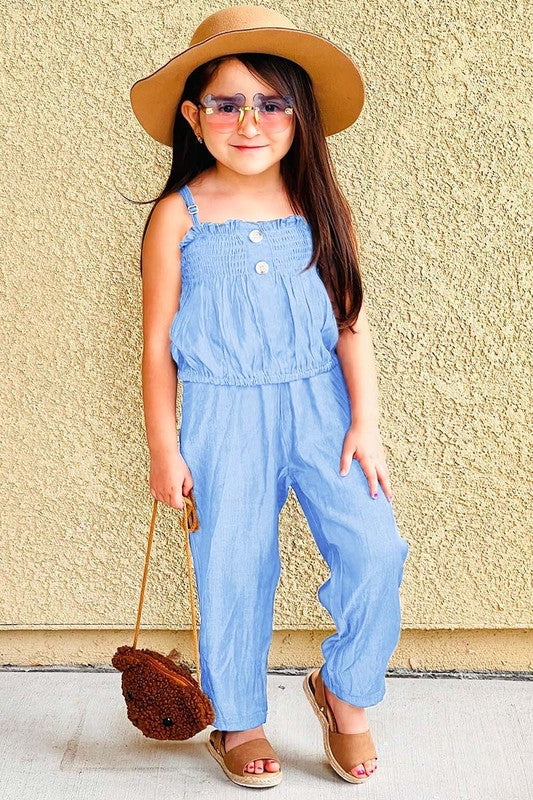 Toddler's 2pc Denim Chambray Pant Set W/Smocked Tank Top