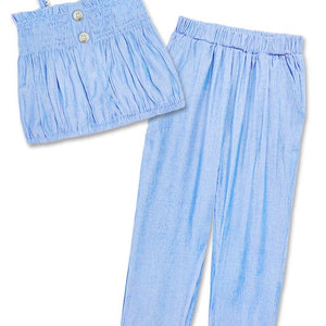 Toddler's 2pc Denim Chambray Pant Set W/Smocked Tank Top