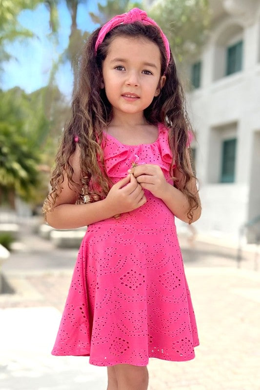 Girl's Eyelet Dress w/ Top Ruffle, & Matching Headband
