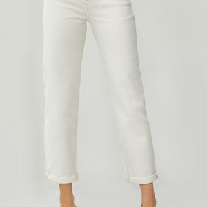 CREAM HIGH RISE BOYFRIEND PANTS