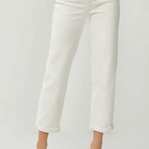 CREAM HIGH RISE BOYFRIEND PANTS