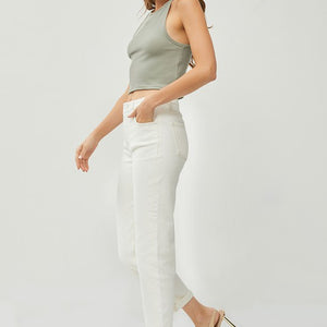 CREAM HIGH RISE BOYFRIEND PANTS