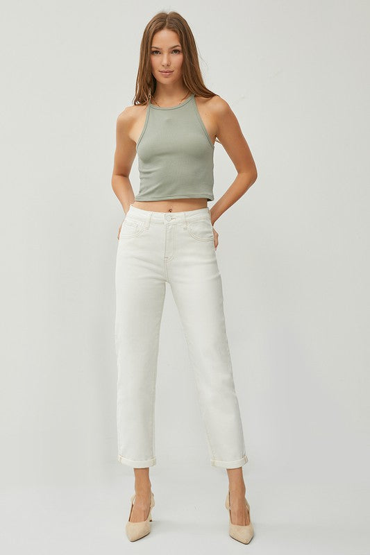 CREAM HIGH RISE BOYFRIEND PANTS