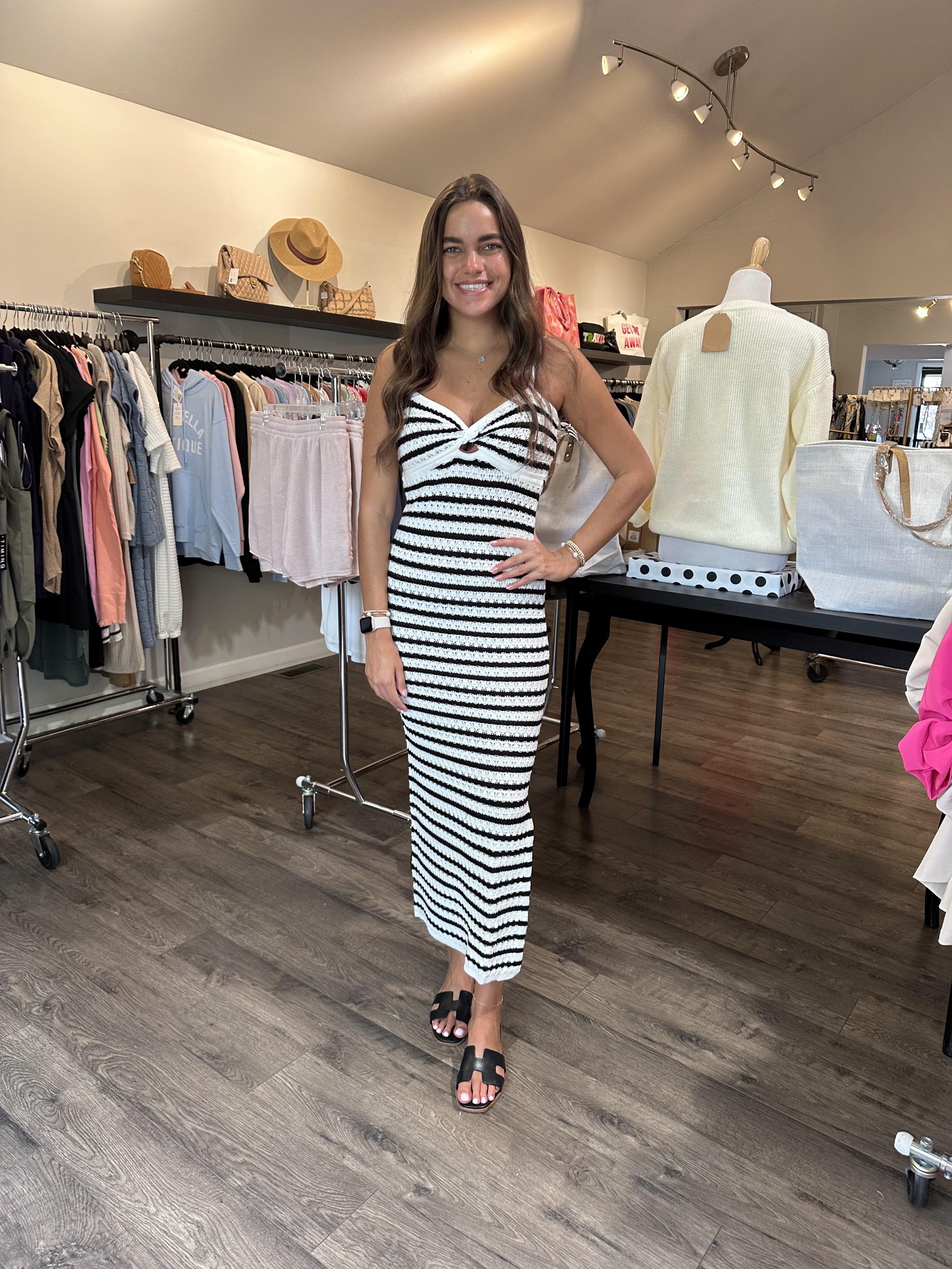 White striped knit midi dress – Sofi Stella Women's & Children's Boutique