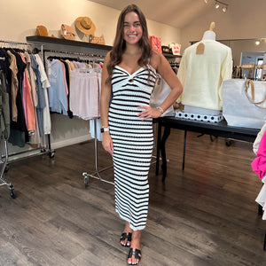 White striped knit midi dress