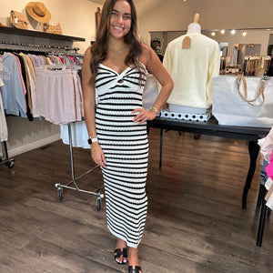 White striped knit midi dress