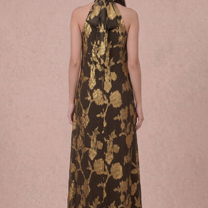 Brown Gold Floral Dress