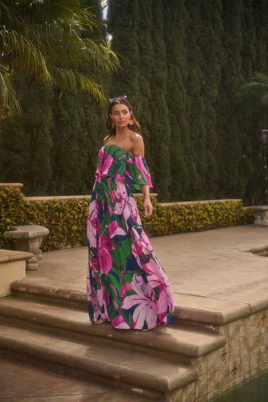 Ellerton Tropics Enamored Shoulder Ruffle Dress