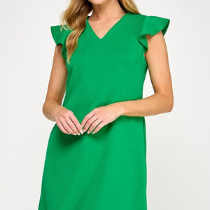 Green Air modal scuba shift dress V neckline