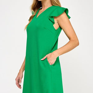 Green Air modal scuba shift dress V neckline