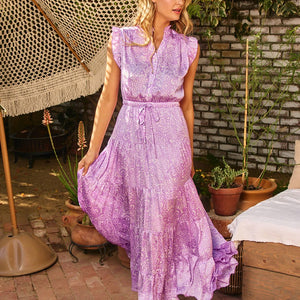 Lavender Paisley Print Maxi Dress