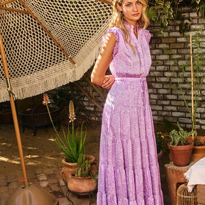 Lavender Paisley Print Maxi Dress