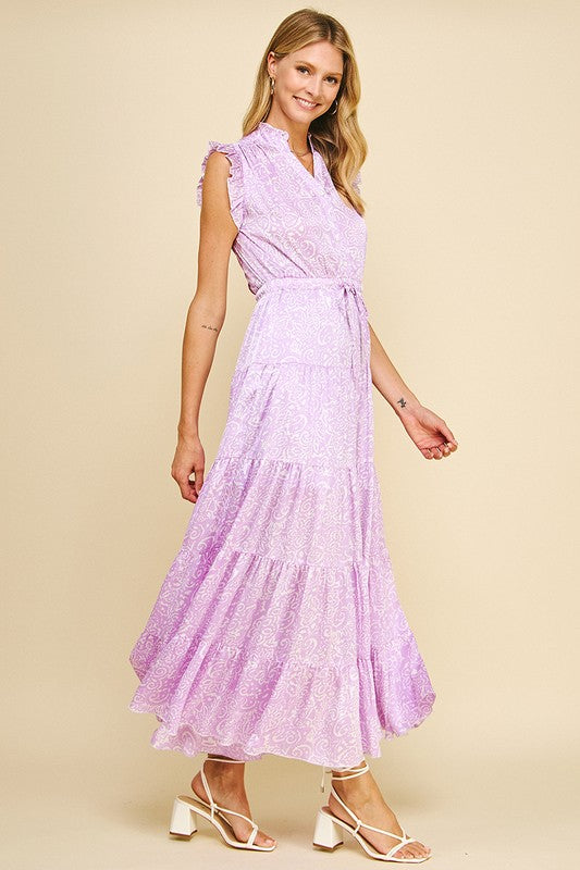 Lavender Paisley Print Maxi Dress