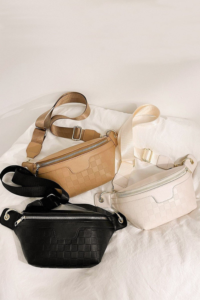 Vegan Leather Checkered Monogram Crossbody Bum Bag, 3 colors