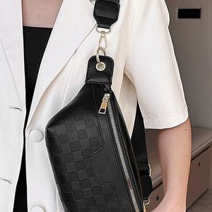 Vegan Leather Checkered Monogram Crossbody Bum Bag, 3 colors