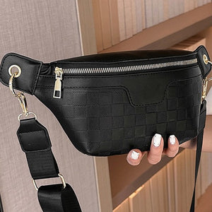 Vegan Leather Checkered Monogram Crossbody Bum Bag, 3 colors