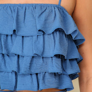 Blue Tiered airflow crop top and pant set