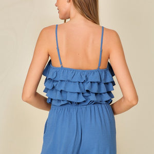 Blue Tiered airflow crop top and pant set