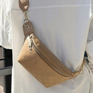 Vegan Leather Checkered Monogram Crossbody Bum Bag, 3 colors