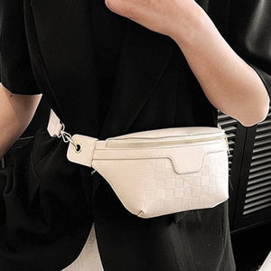 Vegan Leather Checkered Monogram Crossbody Bum Bag, 3 colors