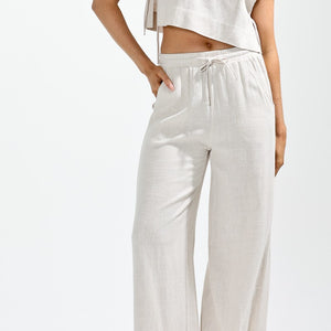 Oat Elastic waist w/drawstring loose fit pants