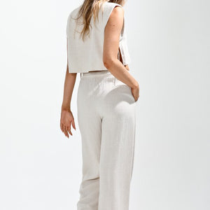 Oat Elastic waist w/drawstring loose fit pants