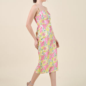 Always In Bloom Floral Jacquard Slit Dress