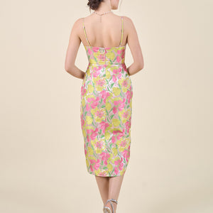 Always In Bloom Floral Jacquard Slit Dress