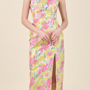 Always In Bloom Floral Jacquard Slit Dress