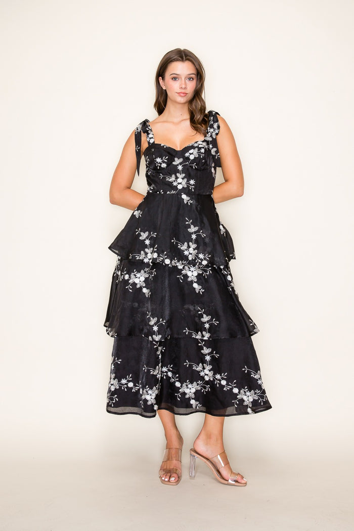 Black floral tiered dress