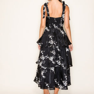 Black floral tiered dress