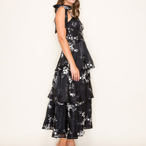 Black floral tiered dress