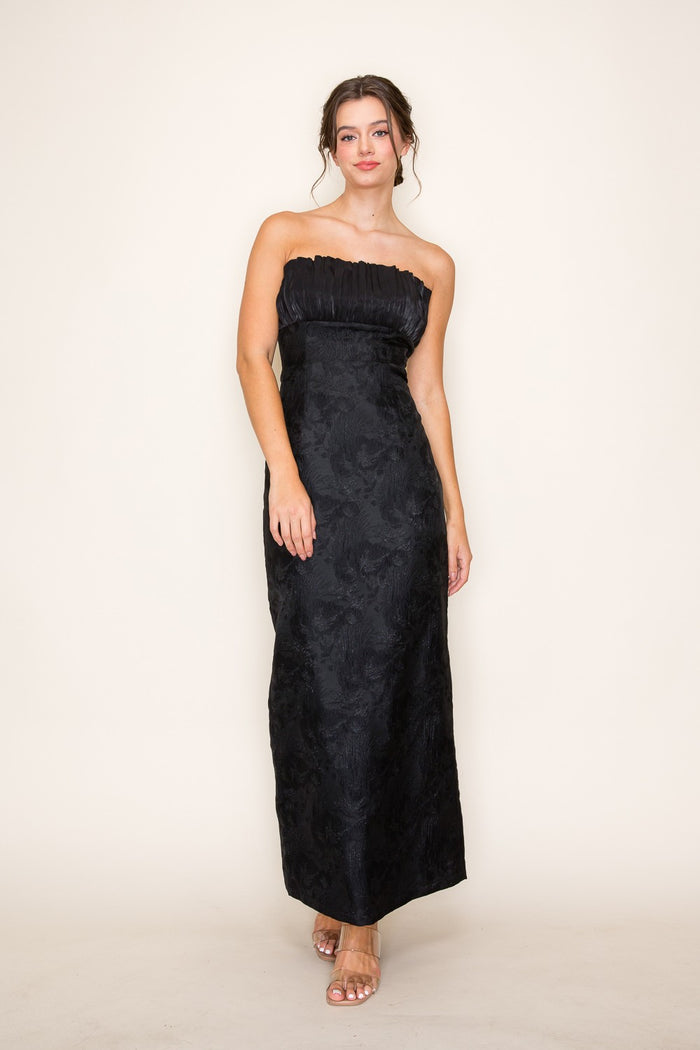 Strapless Column Maxi Dress With Plisse Detail