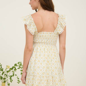 Floral Trellis Pattern Smocked Mini Dress