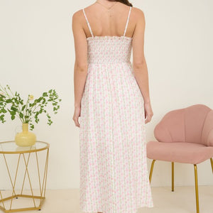 Floral Bow Pattern Spaghetti Strap Midi Dress