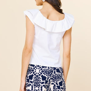 NAVY/IVORY Printed Shorts With Elastic Back