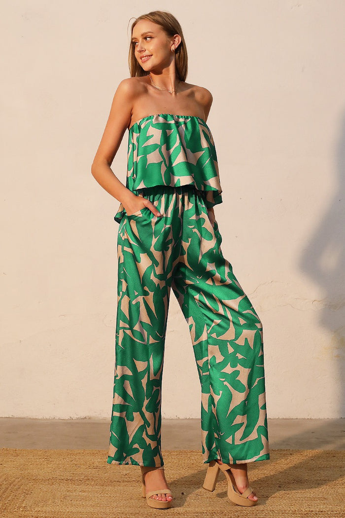 Paloma Satin Cascade Strapless Jumpsuit