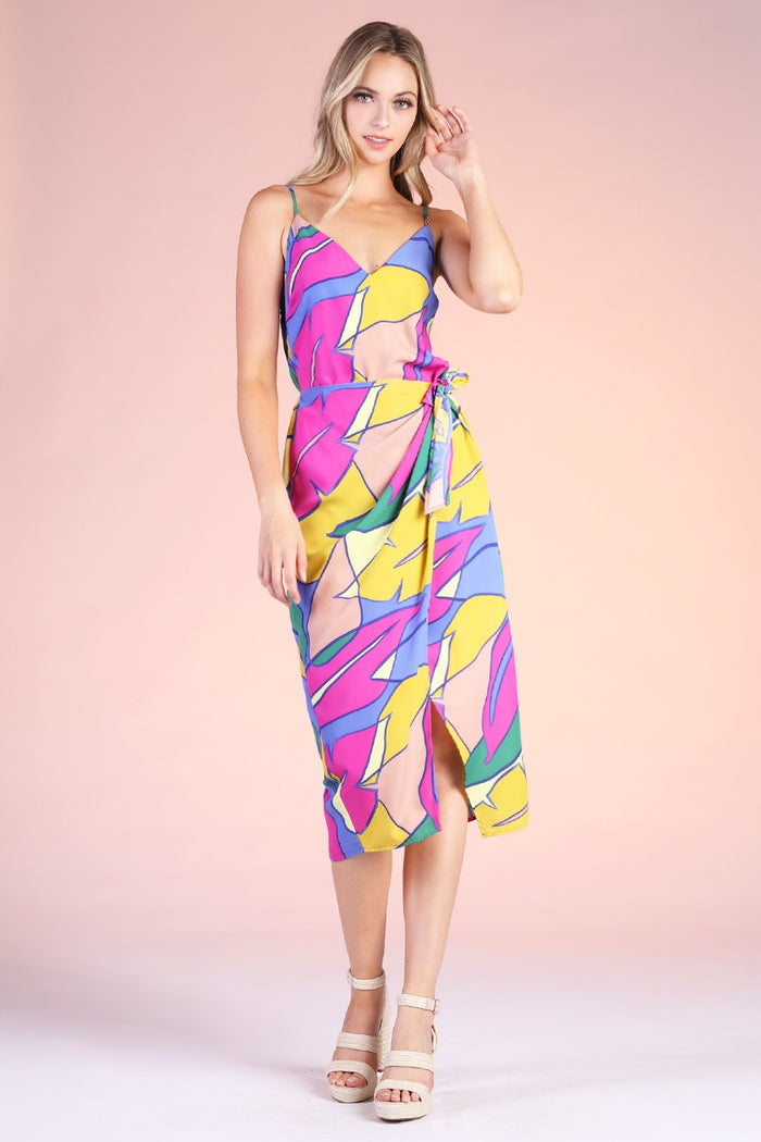 Tropical Paradise Wrap Skirt Midi Dress