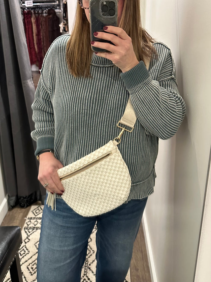 Beige two tone cross body bag