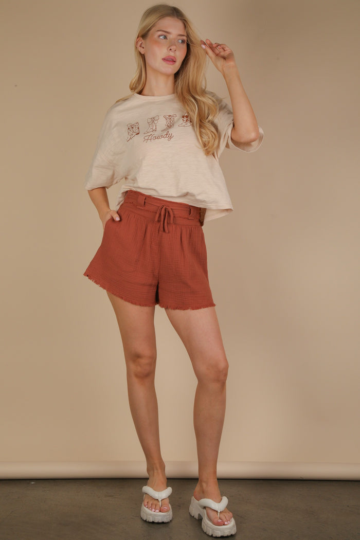Cotton Gauze Shorts W/ Front Tie